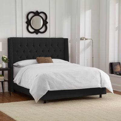 Cheap Price Velvet Upholstered Wingback Bed Color White Size California King Pekky797uocb
