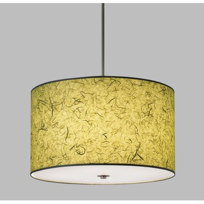 Drum Pendant with White Cord Finish Frame / Bulb Type: Brushed Nickel / Fluorescent, Diffuser Color: Olive Green Shade