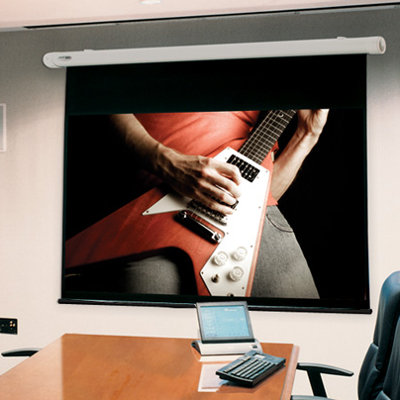 See Salara HW Pearl White Electric Projection Screen Viewing Area: 96 H x 96 W More Images