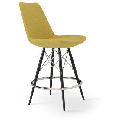 Eiffel 24 inch Bar Stool Finish: Natural Tubes / Chrome Wires, Upholstery: Green Leatherette