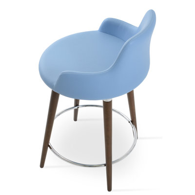 Dervish 29.5 inch Bar Stool Finish: Natural, Upholstery: Blue Leatherette