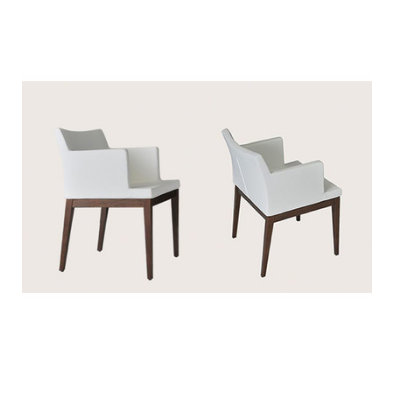 Soho Wood Arm Chair Finish: Walnut, Upholstery Color: Black, Upholstery Type: Leatherette