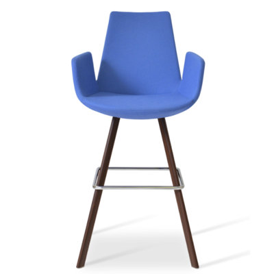 Eiffel Arm Sword Bar Finish: Walnut, Upholstery: Blue Leatherette