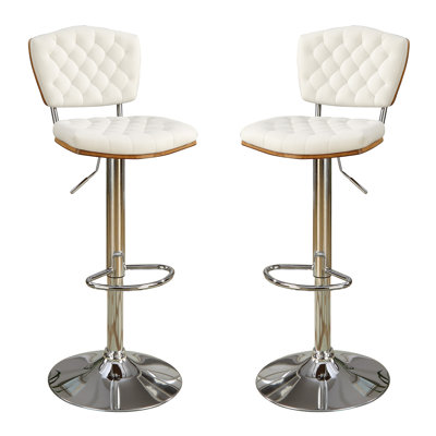 Bobkona Lyssa Adjustable Height Bar Stool Upholstery: White