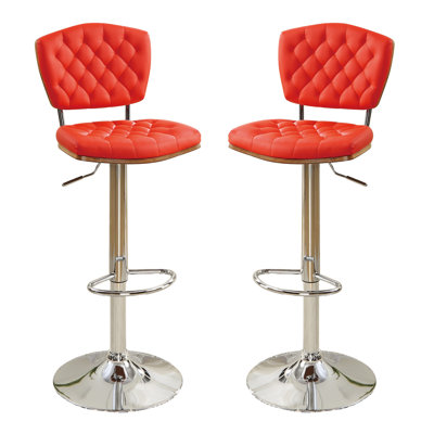 Bobkona Lyssa Adjustable Height Bar Stool Upholstery: Red