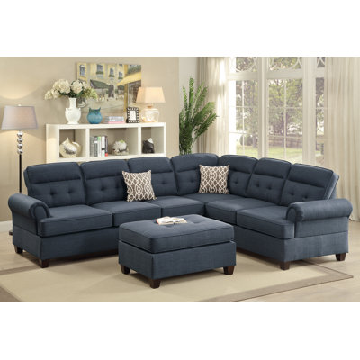 Poundex Y698793 Bobkona Oliver Sectional with Ottoman Upholstery