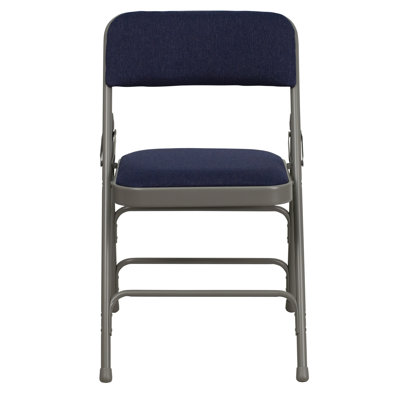 Hercules Series Personalized Upholstered Metal Folding Chair Color: Navy image