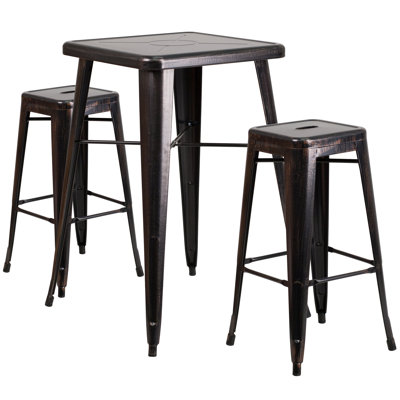 3 Piece Bar Table Set Finish: Black-Antique Gold