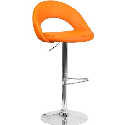 Adjustable Height Swivel Bar Stool Upholstery: Orange