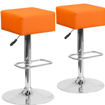 Adjustable Height Swivel Bar Stool Upholstery: Orange