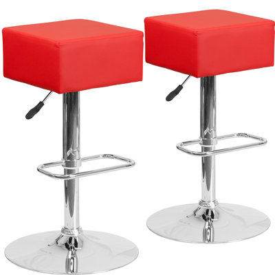 Adjustable Height Swivel Bar Stool Upholstery: Red