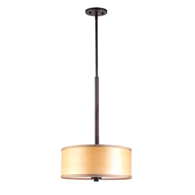 3 Light Drum Pendant Shade color: Nougat wood veneer Finish: Metallic Bronze