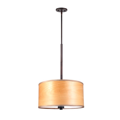 3 Light Drum Pendant Shade color: Nougat wood veneer Finish: Metallic Bronze