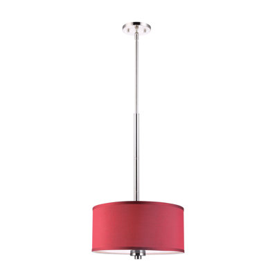 3 Light Drum Pendant Shade color: Maroon Finish: Satin Nickel