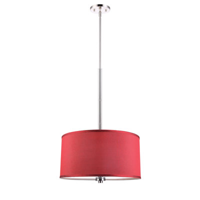 3 Light Drum Pendant Shade color: Maroon Finish: Satin Nickel