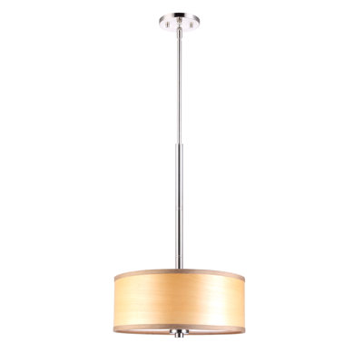 3 Light Drum Pendant Shade color: Nougat wood veneer Finish: Satin Nickel