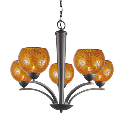 North Bay 5 Light Chandelier Finish: Metallic Bronze Shade Color: Burnt Etched Shade Shape: Bell