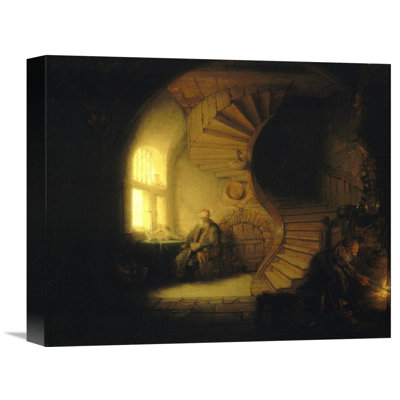 'Philosopher in Meditation' by Rembrandt Van Rijn Painting Print on Wrapped Canvas 'Philosopher in Meditation' by Rembrandt Van Rijn Painting Print on Wrapped Canvas