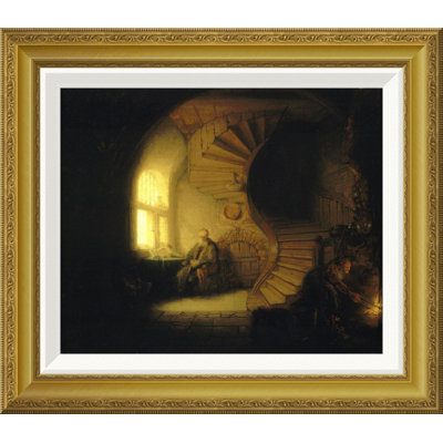 'Philosopher in Meditation' by Rembrandt Van Rijn Framed Painting Print Size: 19.2" H x 22" W x 1.5" D 'Philosopher in Meditation' by Rembrandt Van Rijn Framed Painting Print Size: 19.2" H x 22" W x 1.5" D