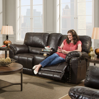 50961BR-63 Abilene Chestnut UFI3158 Simmons Upholstery Abilene Motion Loveseat