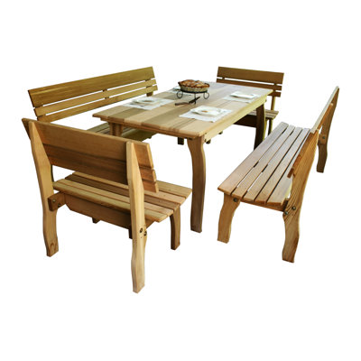 Cedar Chickadee 5 Piece Dining Set - Table Size: 58, Finish: White Stain
