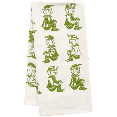 Organic Elves All Over Pattern Block Print Tea Towel Organic Elves All Over Pattern Block Print Tea Towel