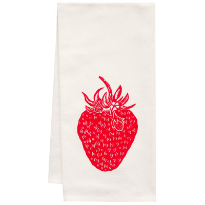 Organic Strawberry Block Print Tea Towel Organic Strawberry Block Print Tea Towel