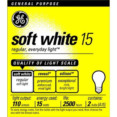 15W Standard Incandescent Light Bulb (Pack of 2)