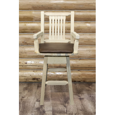 Homestead 30 inch Swivel Bar Stool Upholstery: Saddle, Finish: Clear Lacquer