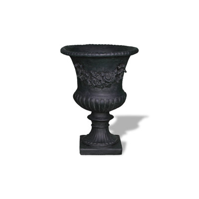 ResinStone Rose Urn without Handles Color: Black Drain Hole: Drain Hole image