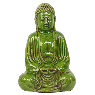 Ceramic Meditating Buddha in Dhyana Mudra Gloss Yellow Green Figurine Color: Green Ceramic Meditating Buddha in Dhyana Mudra Gloss Yellow Green Figurine Color: Green