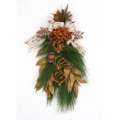 Merry Christmas Pine Swag and Burlap Ribbon with Amber Elements image