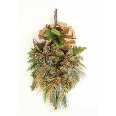 Everything That Glitters Pine and Fir Swag with Jeweled Poinsettia and Ornament image