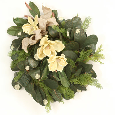 Magnolia Wreath with Burlap Ribbon image