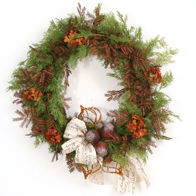 Merry Christmas Cedar Mimosa and Ornament Wreath image