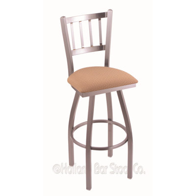 Contessa 25 inch Swivel Bar Stool Upholstery: Axis Summer, Finish: Stainless