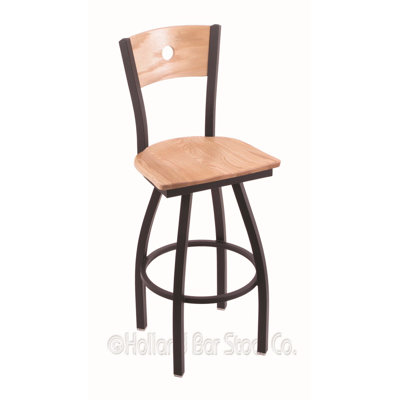 Voltaire 30 inch Swivel Bar Stool Upholstery: Natural Oak, Base Finish: Black Wrinkle