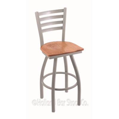 Jackie 30 inch Swivel Bar Stool Base Finish: Anodized Nickel, Upholstery: Medium Oak
