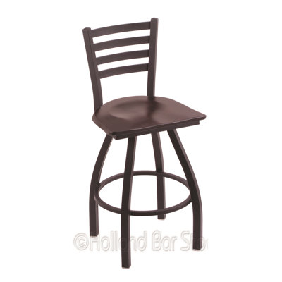 Jackie 30 inch Swivel Bar Stool Upholstery: Dark Cherry Maple, Base Finish: Black Wrinkle