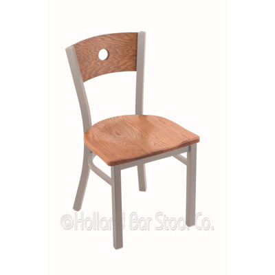 Voltaire Side Chair Base Finish: Anodized Nickel, Upholstery: Medium Oak