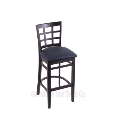 25 inch Bar Stool Finish: Black, Upholstery: Allante Dark Blue