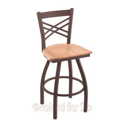 Catalina 30 inch Swivel Bar Stool Upholstery: Natural Oak, Base Finish: Bronze