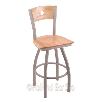 Voltaire 25 inch Swivel Bar Stool Base Finish: Anodized Nickel, Upholstery: Natural Oak