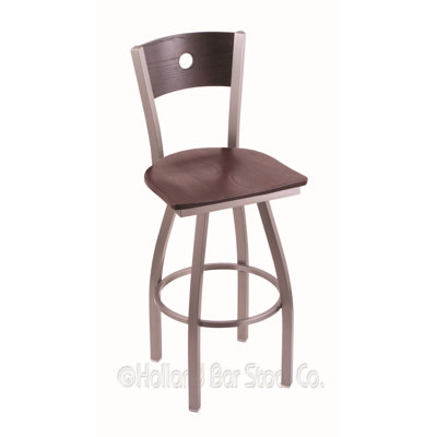 Voltaire 36 inch Swivel Bar Stool Base Finish: Stainless, Upholstery: Dark Cherry Oak