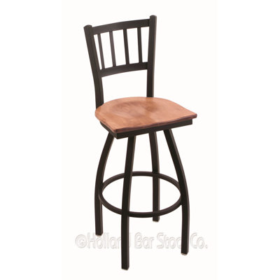 Contessa 25 inch Swivel Bar Stool Base Finish: Black Wrinkle, Upholstery: Medium Maple