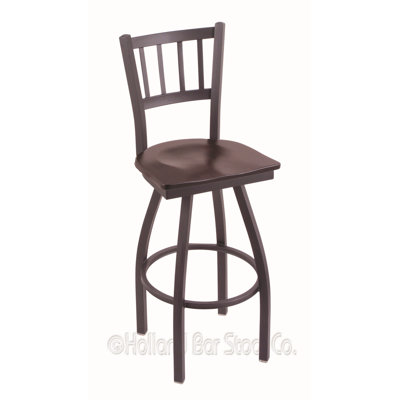 Contessa Swivel Bar Stool Upholstery: Dark Cherry Maple, Base Finish: Pewter