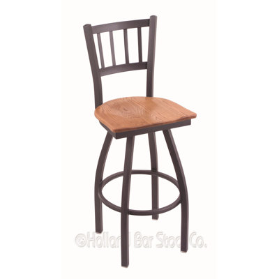 Contessa 30 inch Swivel Bar Stool Upholstery: Medium Oak, Base Finish: Pewter