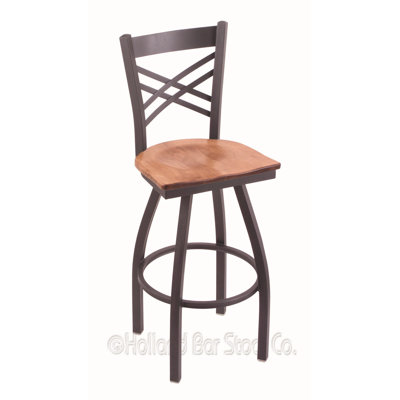 Catalina 36 inch Swivel Bar Stool Upholstery: Medium Maple, Base Finish: Pewter