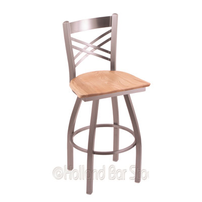 Catalina 30 inch Swivel Bar Stool Base Finish: Stainless, Upholstery: Natural Oak