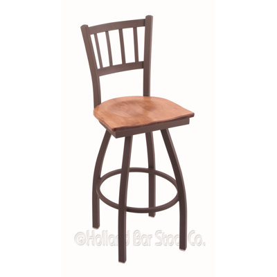 Contessa Swivel Bar Stool Base Finish: Bronze, Upholstery: Medium Maple